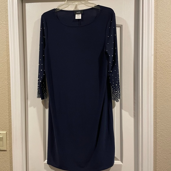 Msk Navy Blue Dress with Embellished Sleeves size L like new wore once - Picture 3 of 4